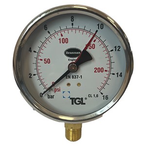 TGL 4" Pressure Gauge 230psi/16bar