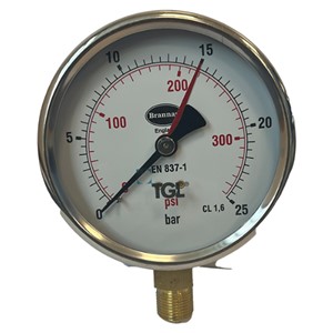 TGL 4" Pressure Gauge 350psi/25bar